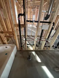 Commercial construction site with plumbing infrastructure